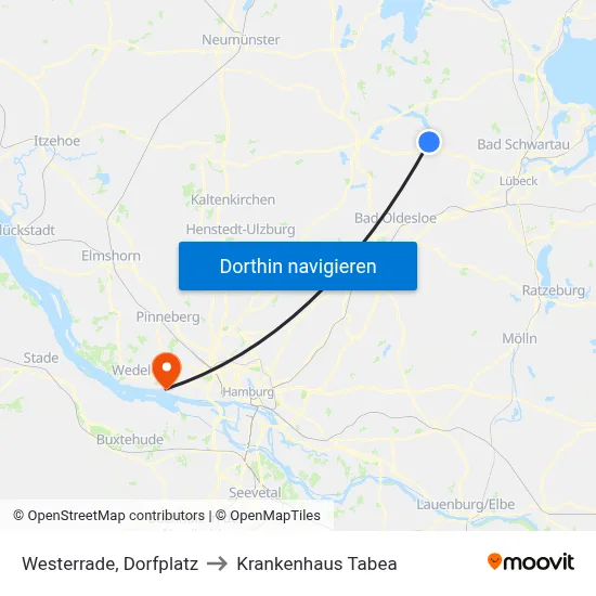 Westerrade, Dorfplatz to Krankenhaus Tabea map
