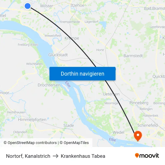 Nortorf, Kanalstrich to Krankenhaus Tabea map