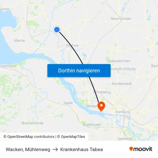 Wacken, Mühlenweg to Krankenhaus Tabea map