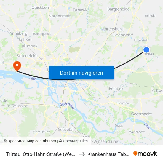 Trittau, Otto-Hahn-Straße (West) to Krankenhaus Tabea map