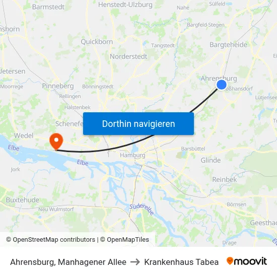 Ahrensburg, Manhagener Allee to Krankenhaus Tabea map