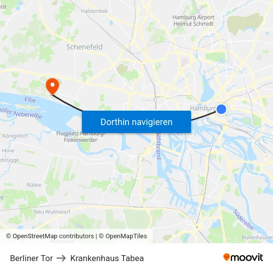 Berliner Tor to Krankenhaus Tabea map