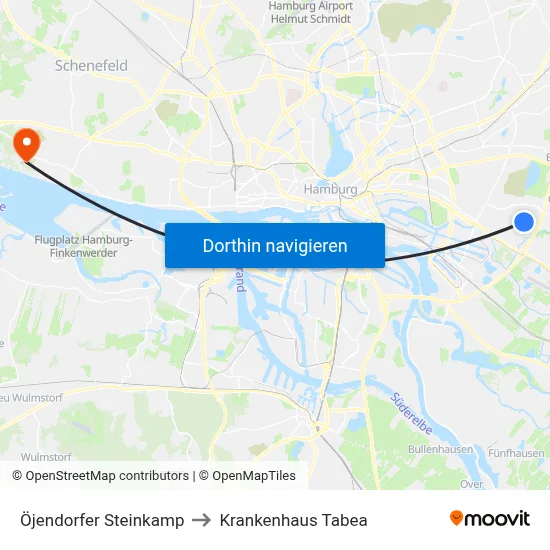 Öjendorfer Steinkamp to Krankenhaus Tabea map