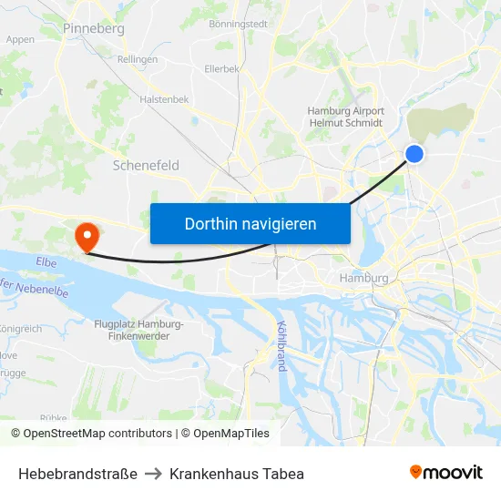 Hebebrandstraße to Krankenhaus Tabea map