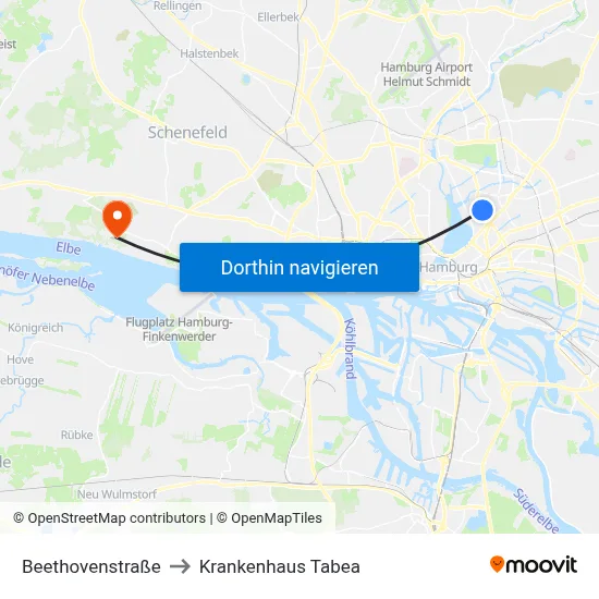 Beethovenstraße to Krankenhaus Tabea map