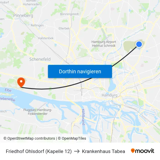 Friedhof Ohlsdorf (Kapelle 12) to Krankenhaus Tabea map