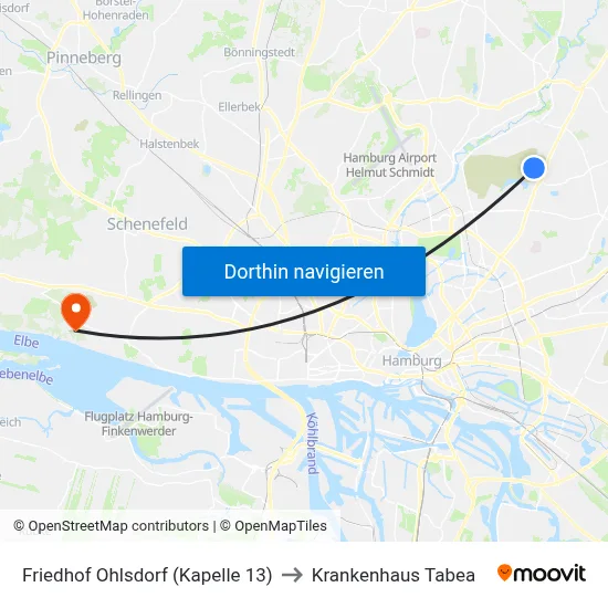 Friedhof Ohlsdorf (Kapelle 13) to Krankenhaus Tabea map