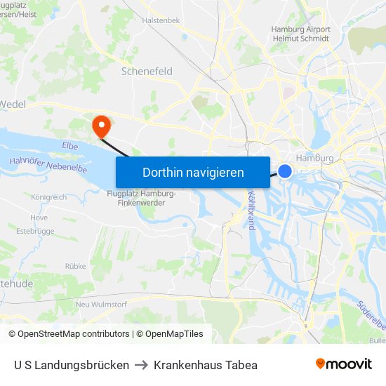 U S Landungsbrücken to Krankenhaus Tabea map