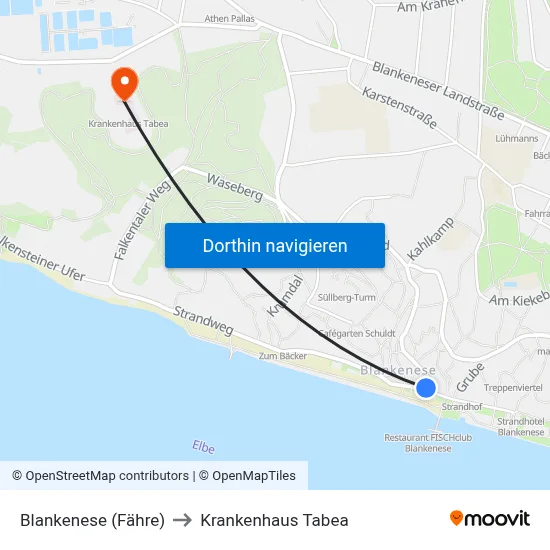 Blankenese (Fähre) to Krankenhaus Tabea map