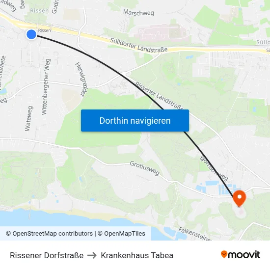 Rissener Dorfstraße to Krankenhaus Tabea map