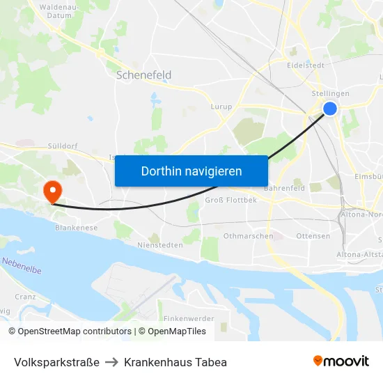 Volksparkstraße to Krankenhaus Tabea map