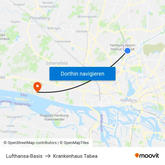 Lufthansa-Basis to Krankenhaus Tabea map