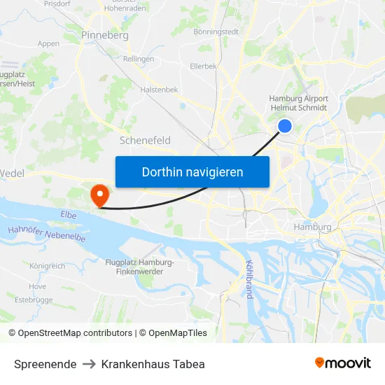 Spreenende to Krankenhaus Tabea map