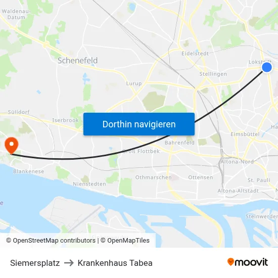 Siemersplatz to Krankenhaus Tabea map