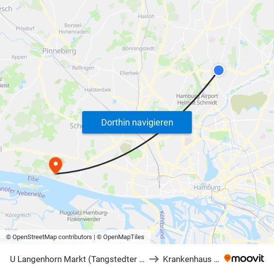 U Langenhorn Markt (Tangstedter Landstraße) to Krankenhaus Tabea map