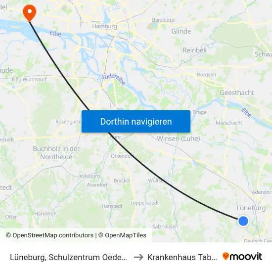Lüneburg, Schulzentrum Oedeme to Krankenhaus Tabea map
