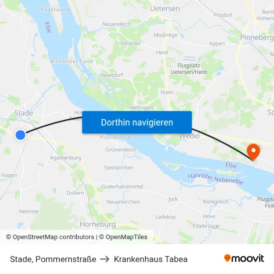 Stade, Pommernstraße to Krankenhaus Tabea map