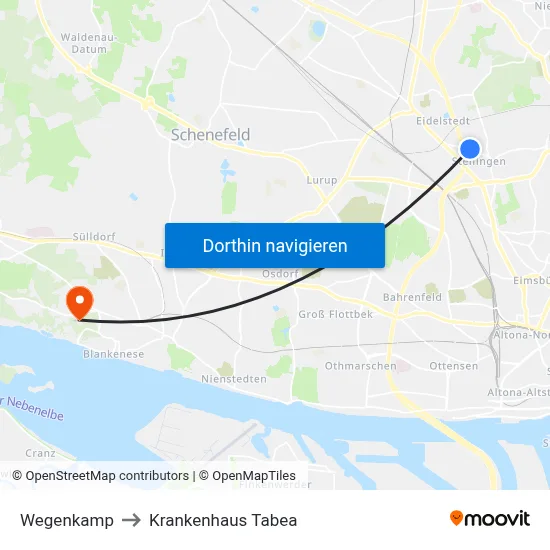 Wegenkamp to Krankenhaus Tabea map