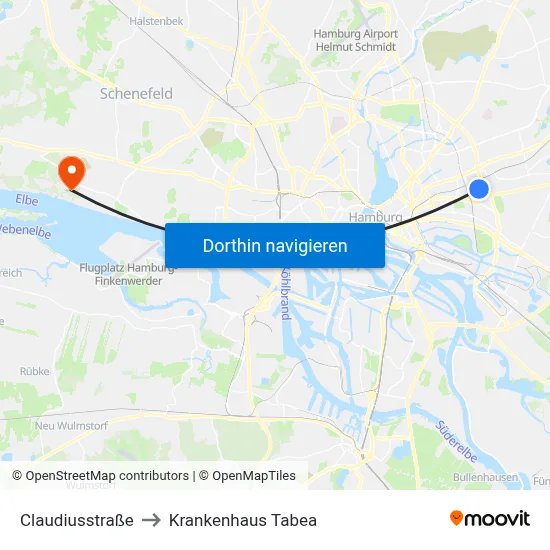 Claudiusstraße to Krankenhaus Tabea map