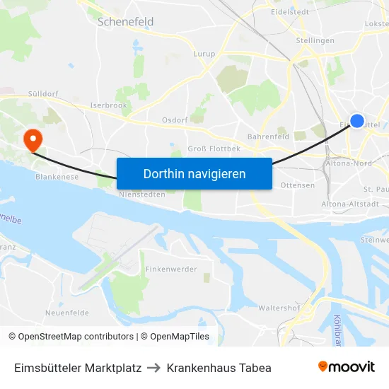 Eimsbütteler Marktplatz to Krankenhaus Tabea map