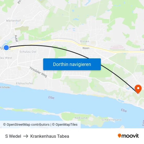 S Wedel to Krankenhaus Tabea map