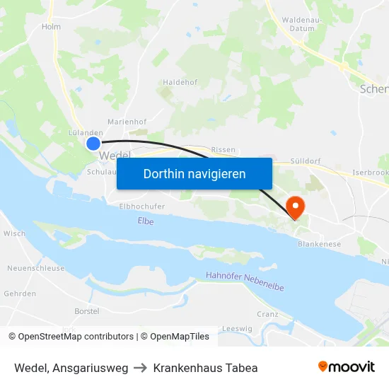 Wedel, Ansgariusweg to Krankenhaus Tabea map