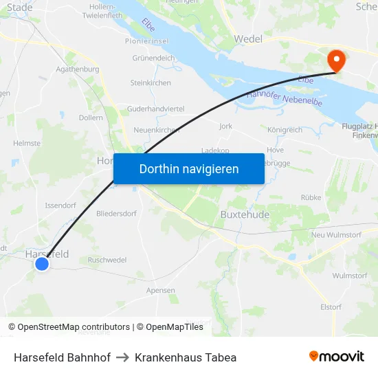 Harsefeld Bahnhof to Krankenhaus Tabea map