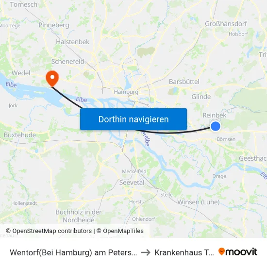 Wentorf(Bei Hamburg) am Petersilienberg to Krankenhaus Tabea map