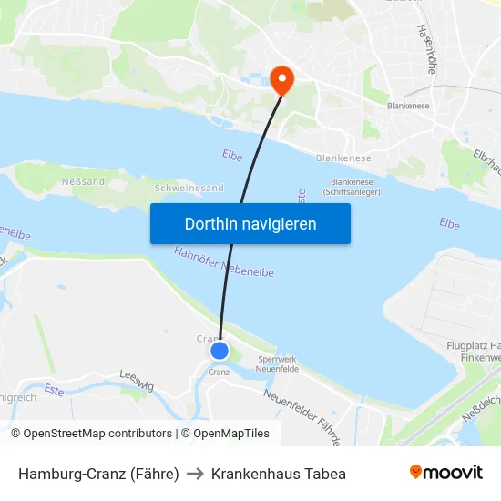 Hamburg-Cranz (Fähre) to Krankenhaus Tabea map