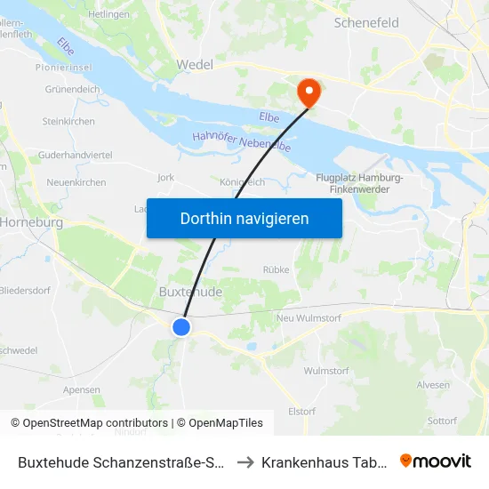 Buxtehude Schanzenstraße-Süd to Krankenhaus Tabea map