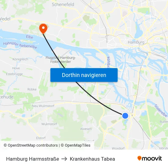 Hamburg Harmsstraße to Krankenhaus Tabea map