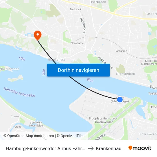 Hamburg-Finkenwerder Airbus Fähranleger/Haus 25 to Krankenhaus Tabea map