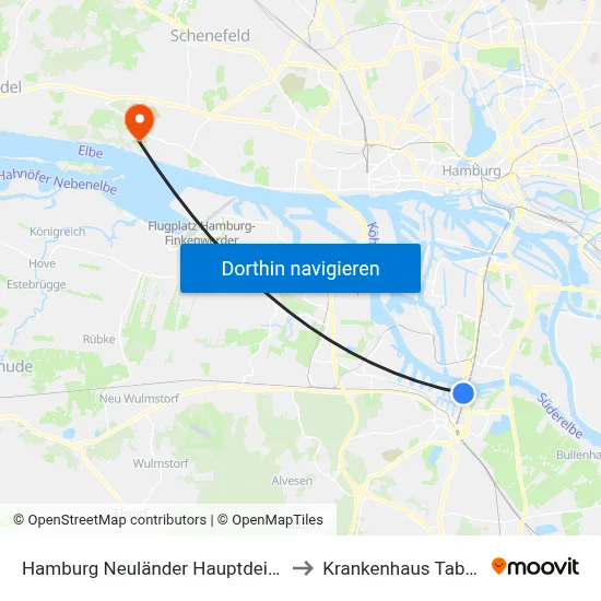 Hamburg Neuländer Hauptdeich to Krankenhaus Tabea map