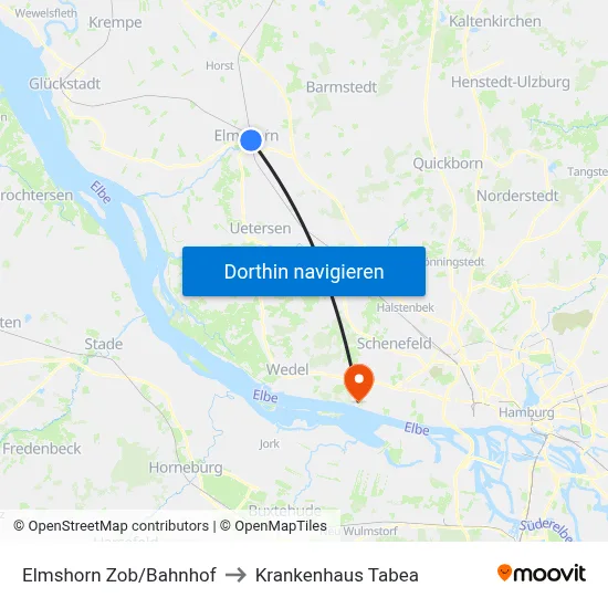Elmshorn Zob/Bahnhof to Krankenhaus Tabea map