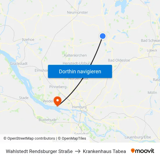 Wahlstedt Rendsburger Straße to Krankenhaus Tabea map
