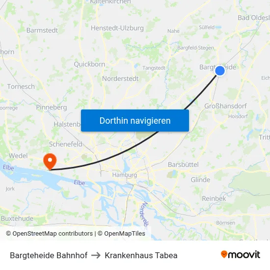 Bargteheide Bahnhof to Krankenhaus Tabea map