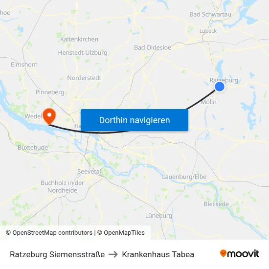 Ratzeburg Siemensstraße to Krankenhaus Tabea map
