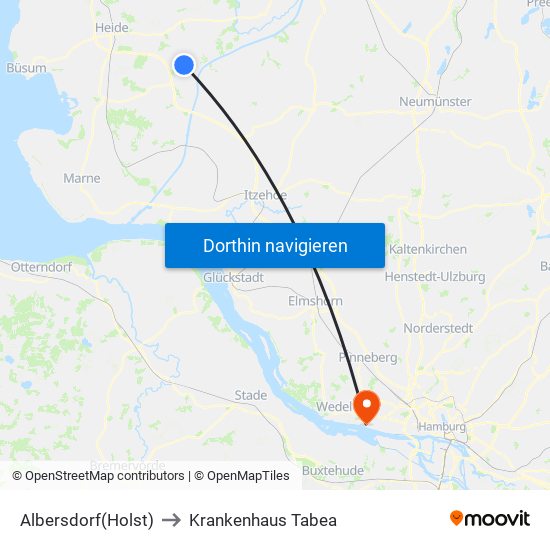 Albersdorf(Holst) to Krankenhaus Tabea map