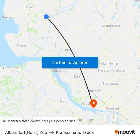 Albersdorf(Holst) Zob to Krankenhaus Tabea map