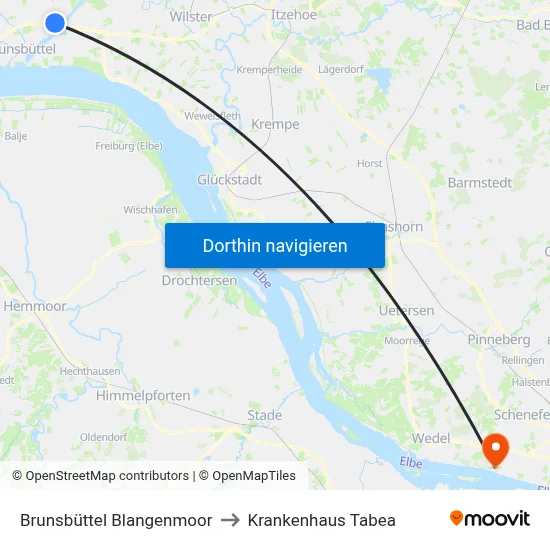 Brunsbüttel Blangenmoor to Krankenhaus Tabea map
