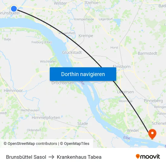 Brunsbüttel Sasol to Krankenhaus Tabea map