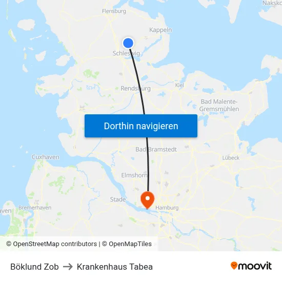 Böklund Zob to Krankenhaus Tabea map