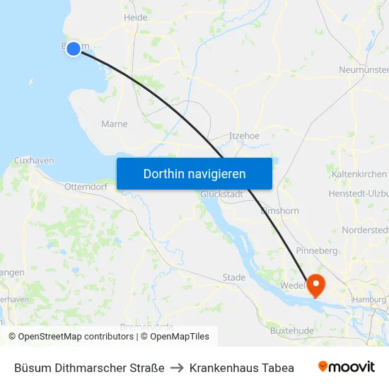 Büsum Dithmarscher Straße to Krankenhaus Tabea map