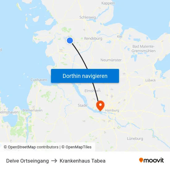 Delve Ortseingang to Krankenhaus Tabea map