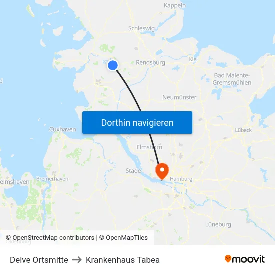 Delve Ortsmitte to Krankenhaus Tabea map