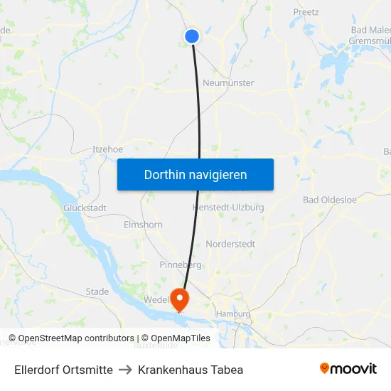 Ellerdorf Ortsmitte to Krankenhaus Tabea map