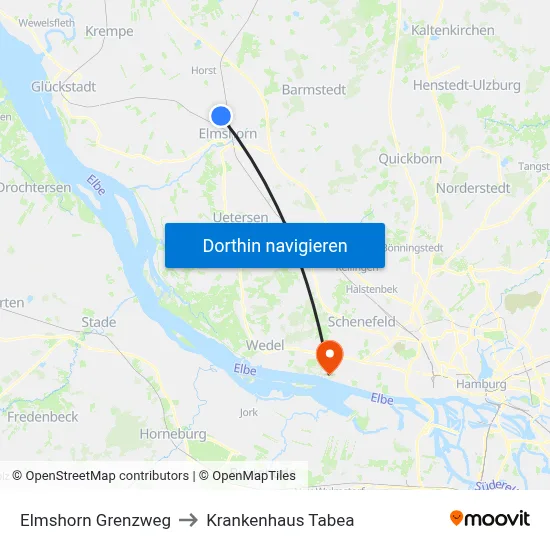 Elmshorn Grenzweg to Krankenhaus Tabea map