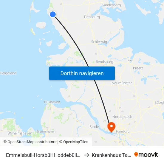 Emmelsbüll-Horsbüll Hoddebülldeich to Krankenhaus Tabea map