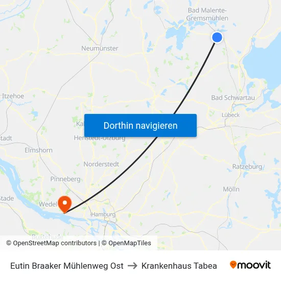 Eutin Braaker Mühlenweg Ost to Krankenhaus Tabea map