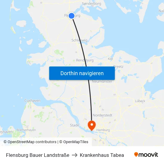 Flensburg Bauer Landstraße to Krankenhaus Tabea map